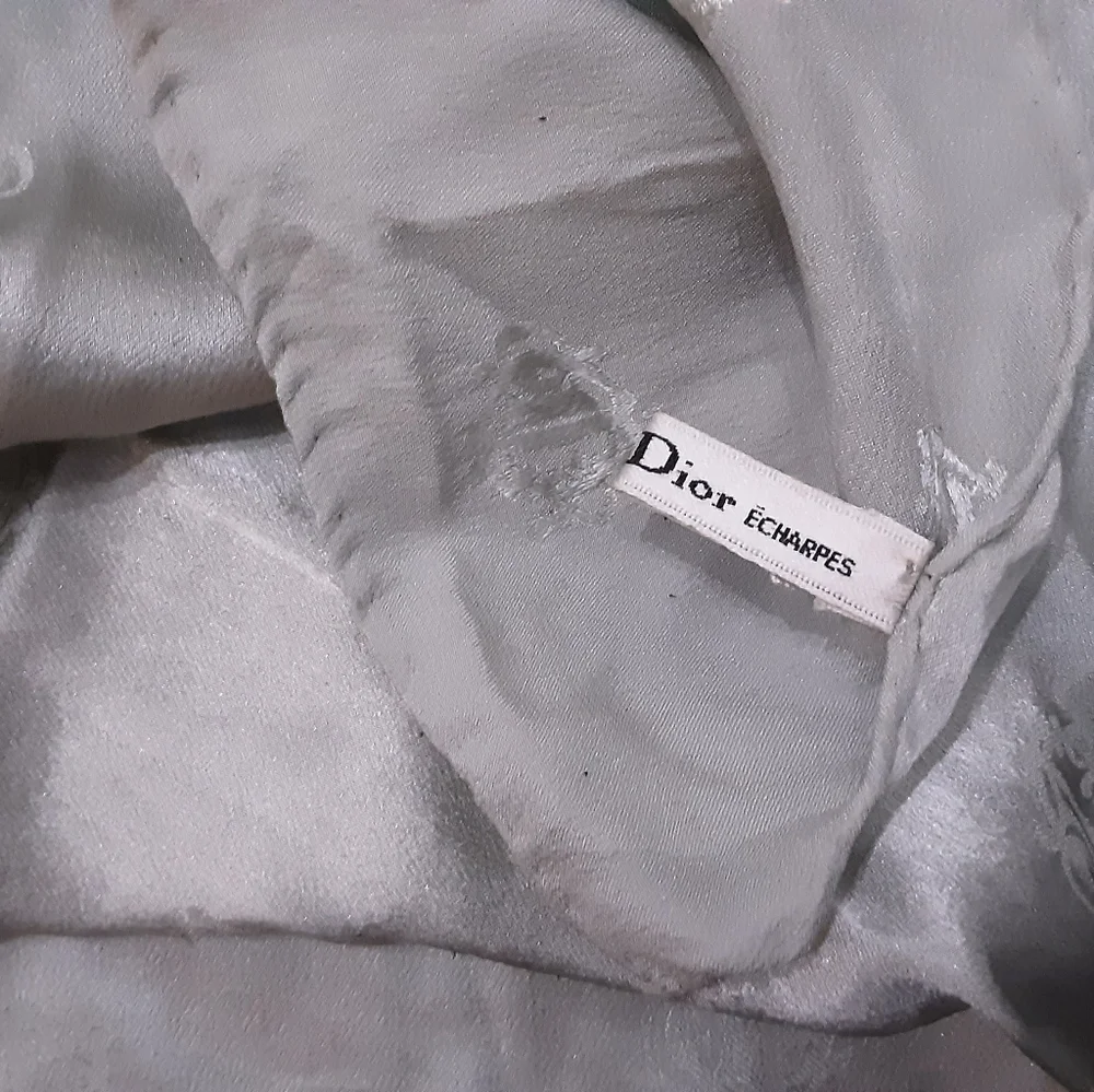 Christian Dior Silk Greyish Green Logo Scarf